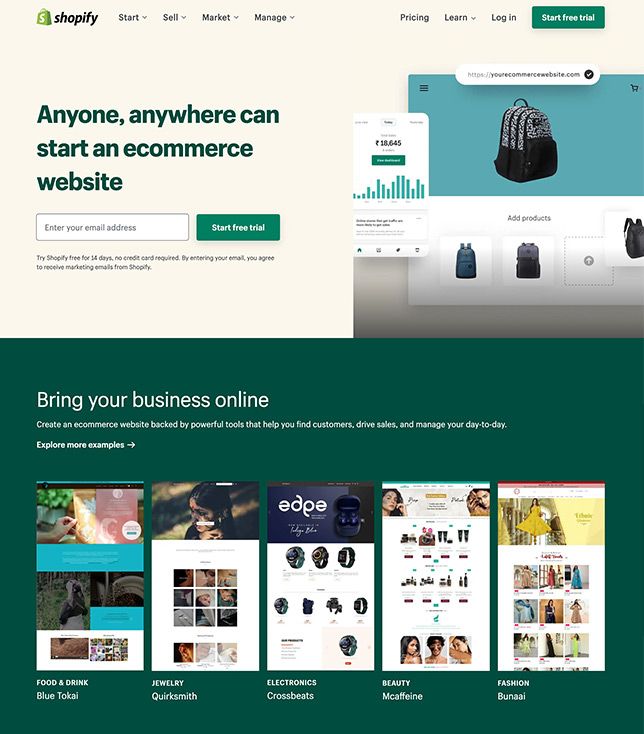 Kreator witryn e-commerce Shopify