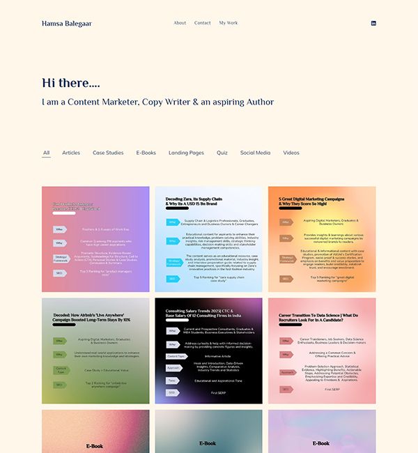 Przykłady stron internetowych z portfolio Hamsa Balegaar