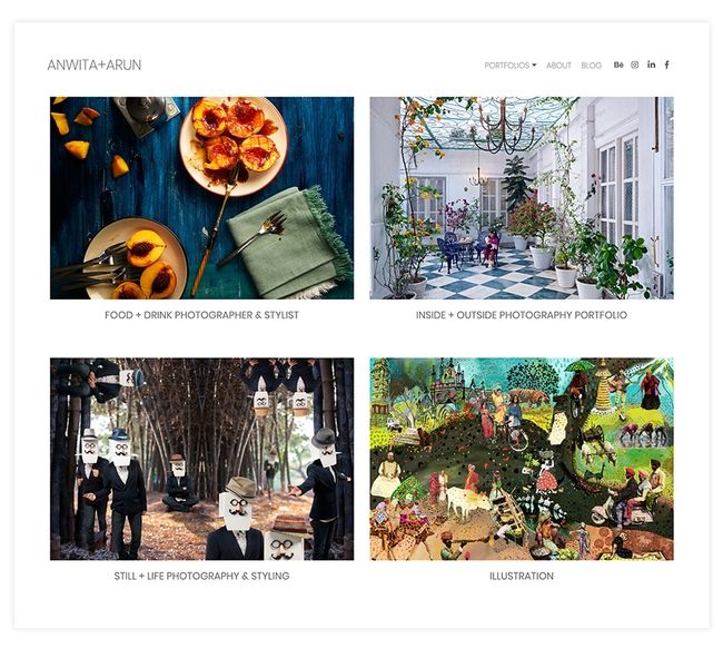 Sitio web de la vibrante cartera de fotografías de Anwita y Arun