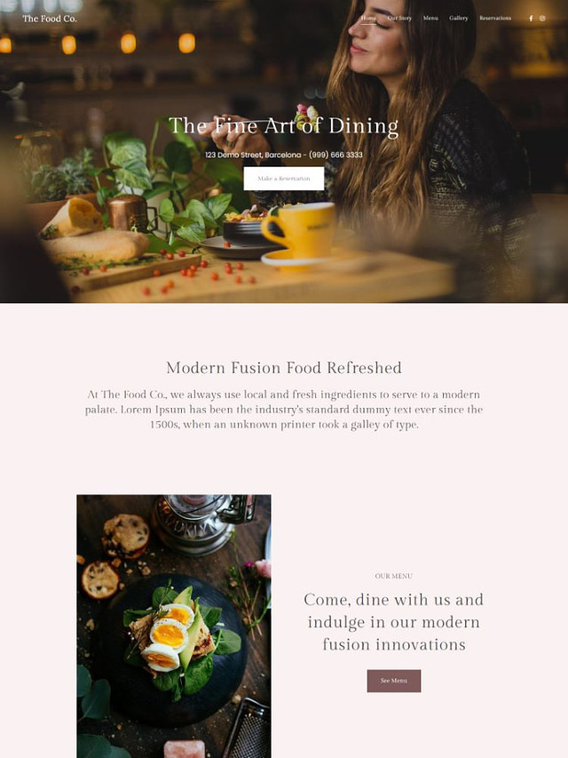 Meta - szablon strony internetowej restauracji wg Pixpa
