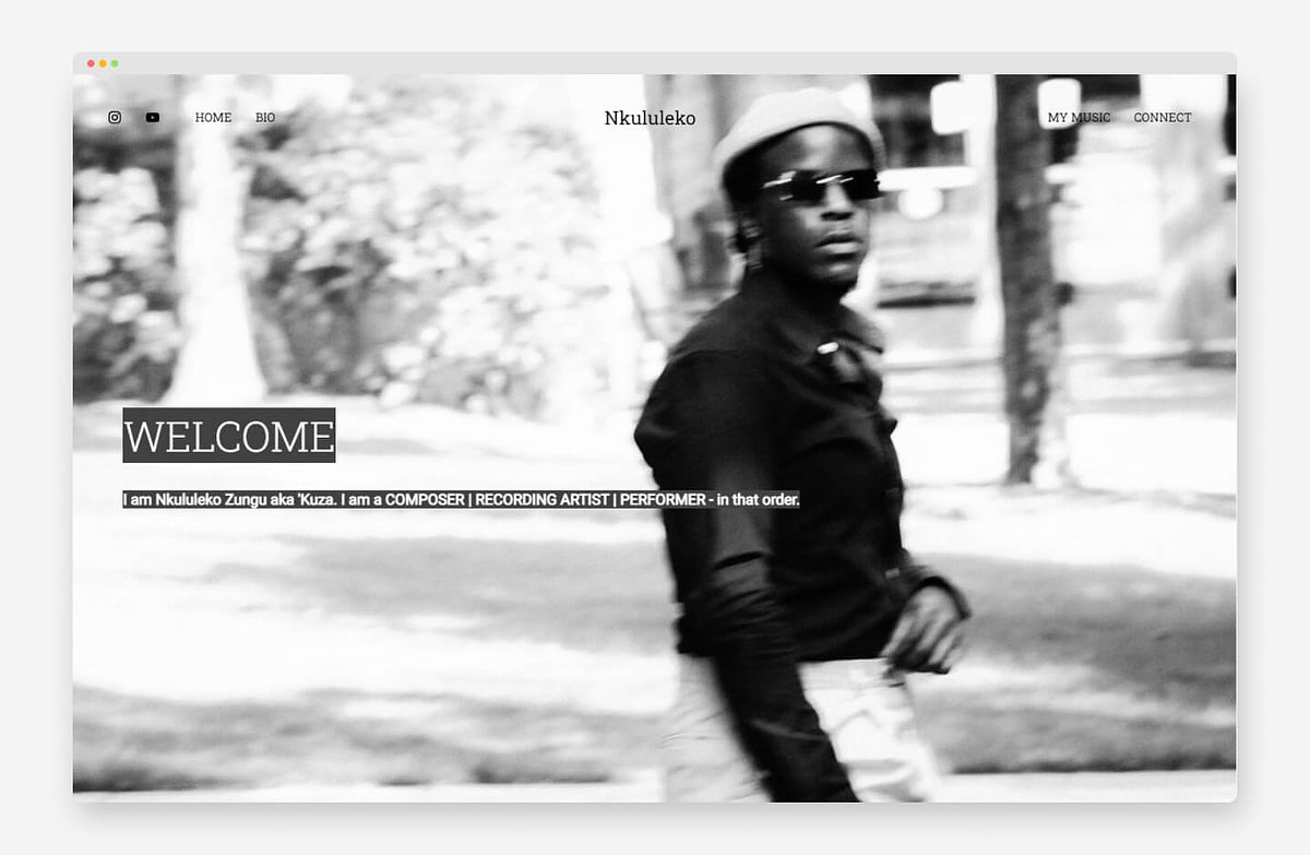 Nkululeko Zunga — witryna internetowa z portfolio artystów zajmujących się muzyką pop