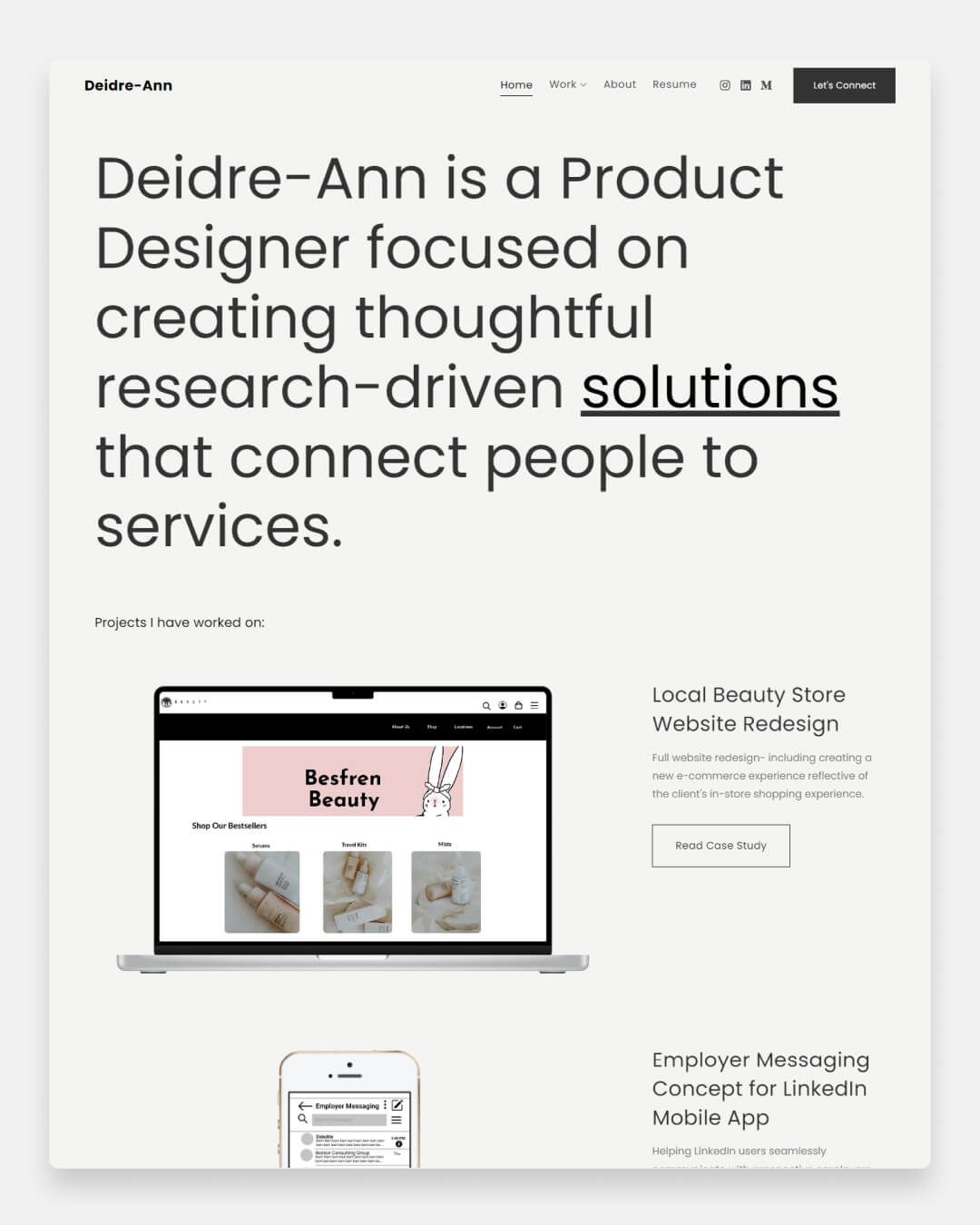 Diedre Ann - portfólio de designer de produto Site