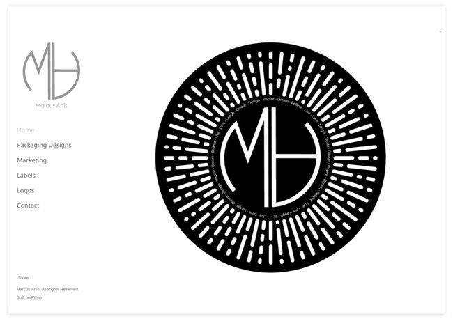 Logotipos distintos de Marcus Artis no portfólio