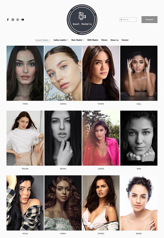 Opal Models Portfolio Exemples de sites Web