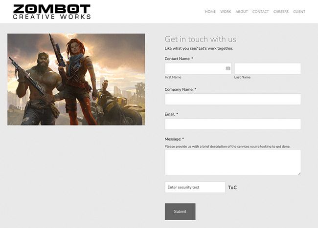 Strona kontaktowa grafiki gry Zombot
